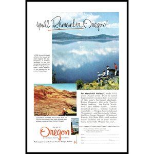 1953 Oregon Vacation Travel Vintage Print Ad Klamath Lake Painted Hills Wall Art